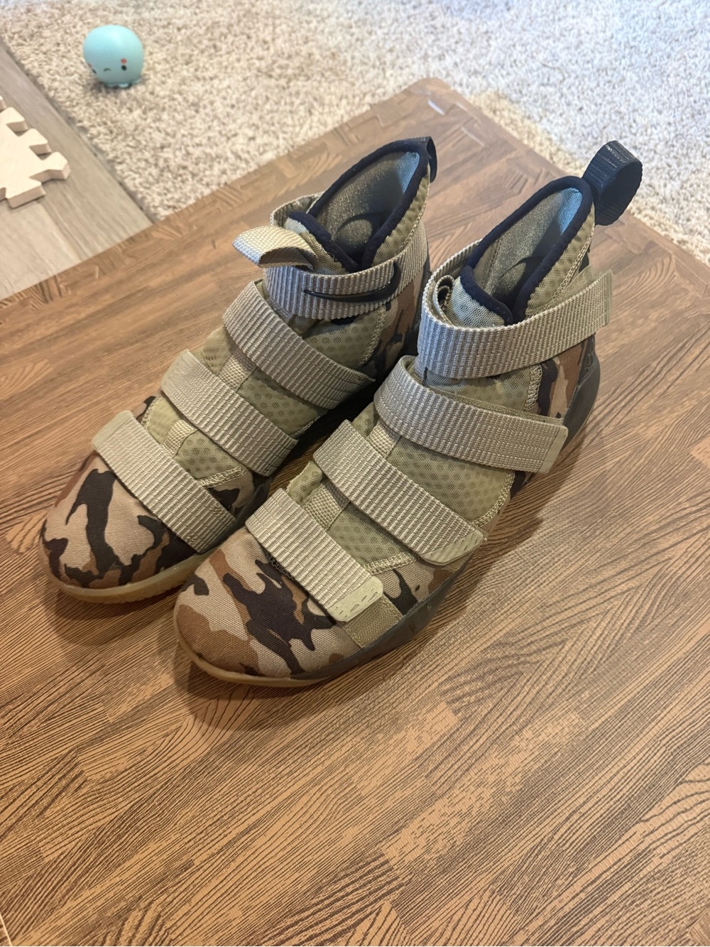 Nike LeBron James Men's Camouflage High-Top Strap Sneakers - Olive/Tan/Black
